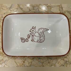Squirrel Rosée Blanche Ceramic Rectangular Trinket Dish with Squirrel and Acorns